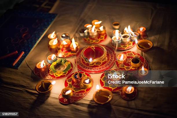 Diwali Candles And Oil Lamps At Night Stock Photo - Download Image Now - Diwali, Celebration, Celebration Event