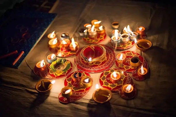 Photo of Diwali Candles and Oil Lamps at Night