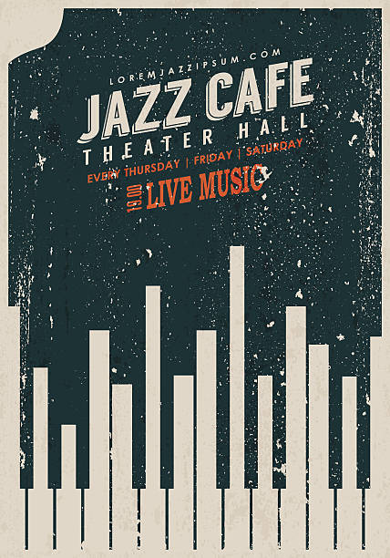 Vector Vintage Jazz music poster template. Texture effects can be turned off. key illustrations stock illustrations