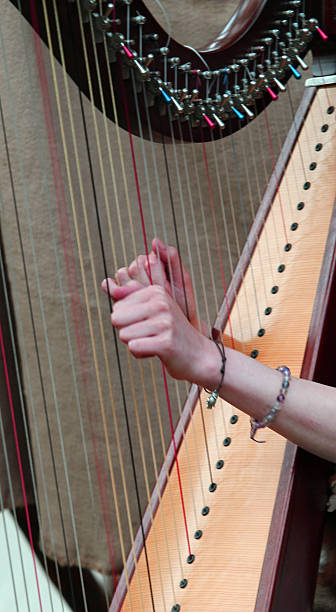istock delicate feminine hands playing the strings of an medieval harp 518591651