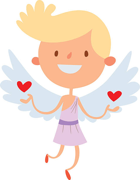cartoon niedlich cupid engel lächeln mädchen kind vektor-silhouette - angel cherub heart shape smiling stock-grafiken, -clipart, -cartoons und -symbole