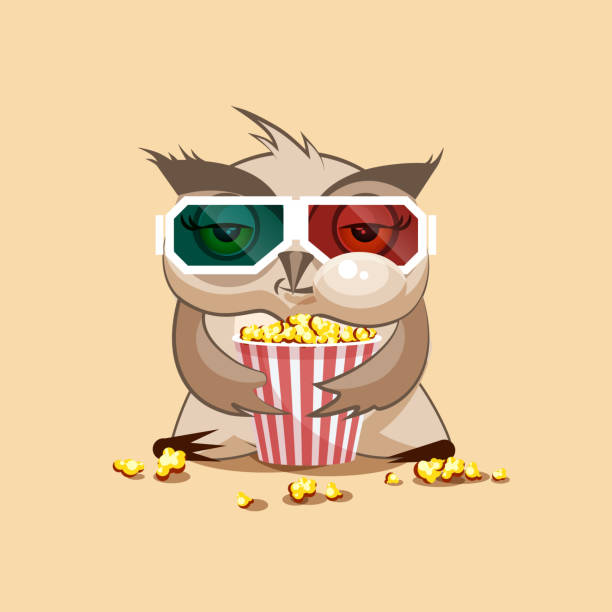 Owl Watching A Movie Stock Illustration - Download Image Now - Eating,  Popcorn, Owl - iStock