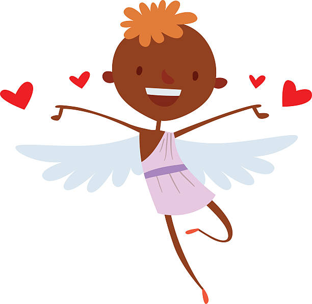 cartoon niedlich cupid engel lächeln mädchen kind vektor-silhouette - angel cherub heart shape smiling stock-grafiken, -clipart, -cartoons und -symbole