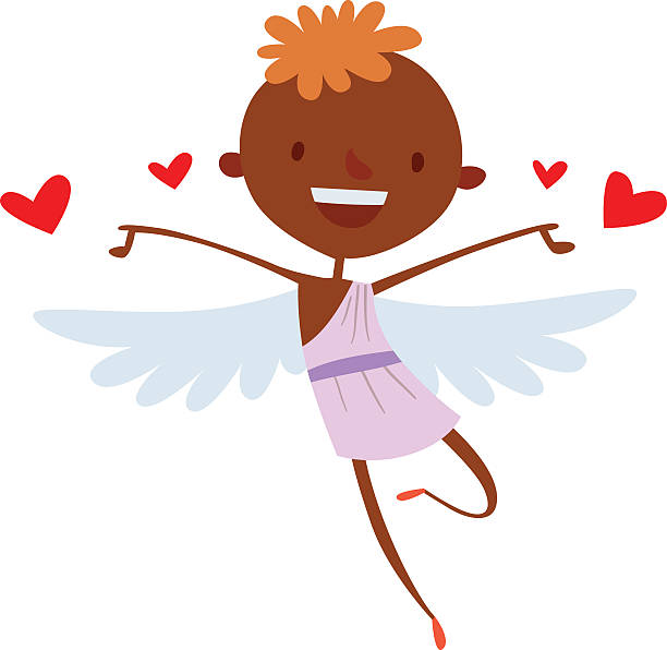 ilustraciones, imágenes clip art, dibujos animados e iconos de stock de dibujos animados lindo cupido chica niños ángel sonrisa vector de silueta de - valentines day silhouette white background bow