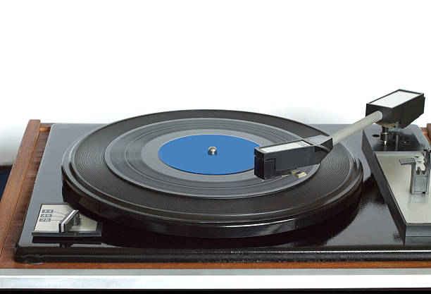 istock Turntable in wooden case front view isolated 518593646