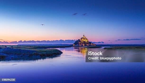 Mont Saintmichel In Twilight At Dusk Normandy France Stock Photo - Download Image Now