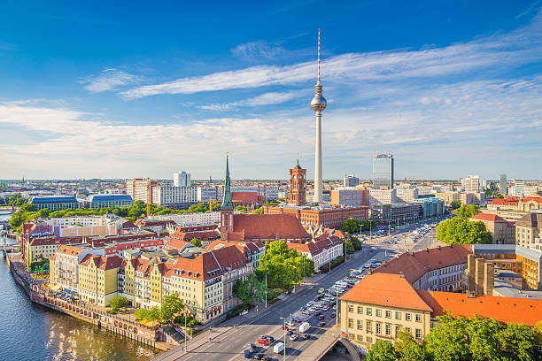 istock Berlin skyline with Spree river at sunset, Germany 518594436