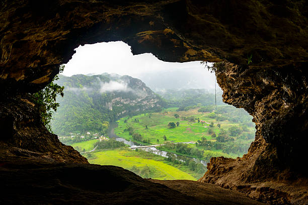 View looking out from Window Cave (Cueva Ventana), Puerto Rico stock photo