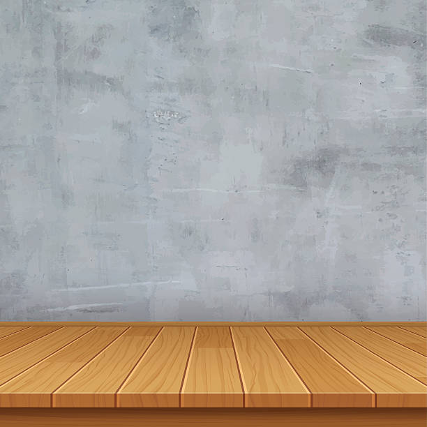vector empty room with concrete wall and wooden floor vector empty room with concrete wall and wooden floor wood table stock illustrations