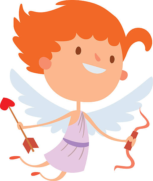 ilustraciones, imágenes clip art, dibujos animados e iconos de stock de dibujos animados lindo cupido chica niños ángel sonrisa vector de silueta de - valentines day silhouette white background bow