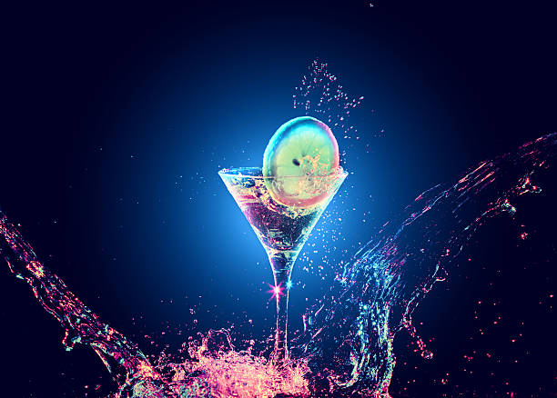 Colourful cocktail in glass with splash