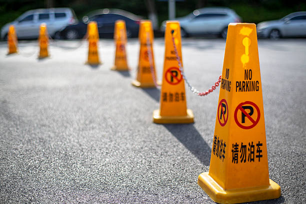 istock no parking bollard on road 518615726