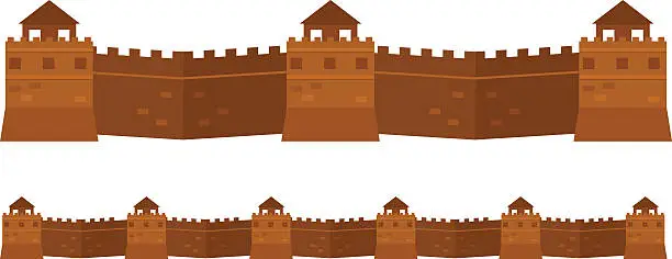 Vector illustration of Great Chinese Wall old architecture famous attributes vector