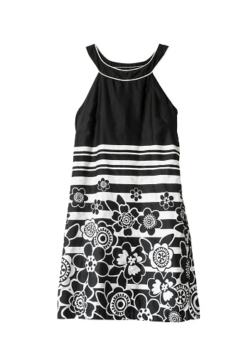 Black and white mini sleeveless dress on white background