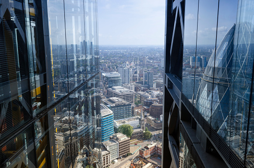 View from a skyscraper window in the City of London financial district.