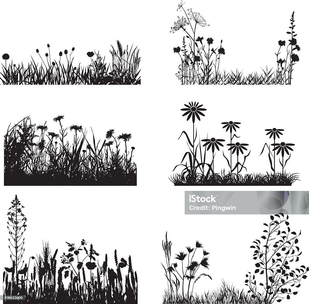 Ensemble de plantes de Meadow - clipart vectoriel de Silhouette - Contre-jour libre de droits