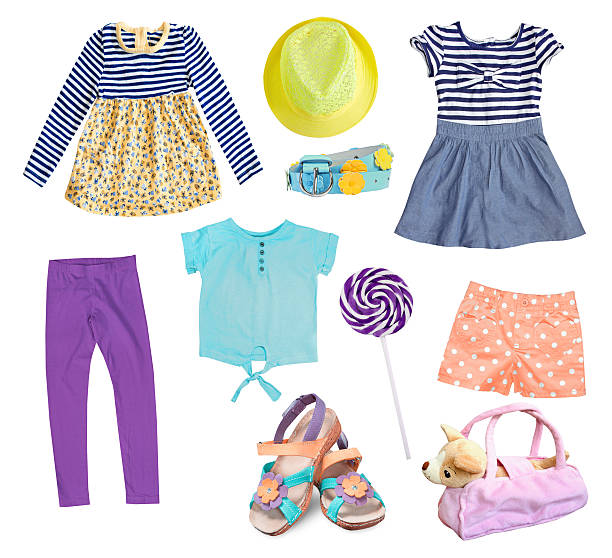 istock Child girl clothes collage set isolated on white. 518623822