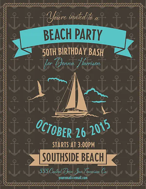 Vector illustration of Nautical Theme Beach Party Invitation