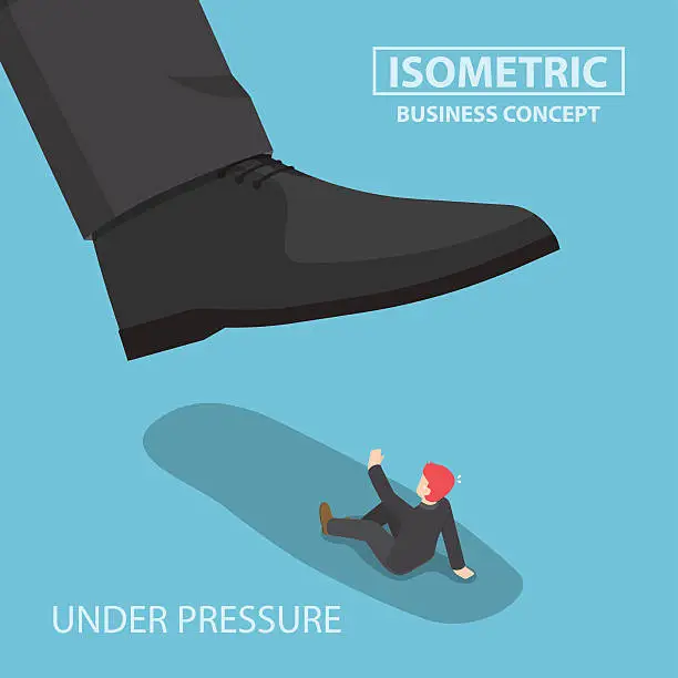 Vector illustration of Isometric businessman being crushed by giant foot