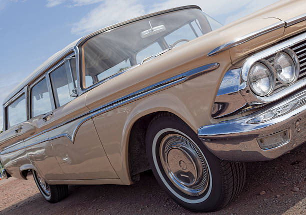 istock Front part of beige American vintage car 518625457