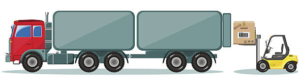 lkw und lader mit box.  lieferung symbole set.  vektor - - bullet hole illustrations stock-grafiken, -clipart, -cartoons und -symbole