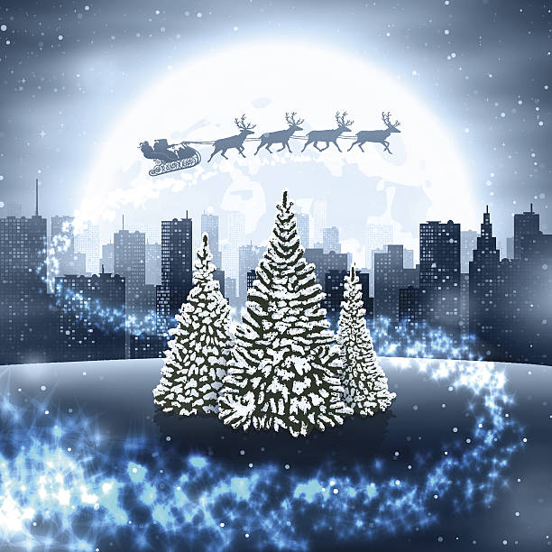 winter-landschaft mit santa claus - overnight delivery stock-grafiken, -clipart, -cartoons und -symbole