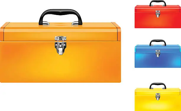 Vector illustration of Set of four colored vector toolboxes