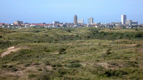 The skyline of Zandvoort. A place in Holland. Seen from the dunes.