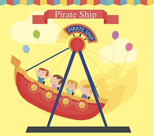 Vector illustration of Pirate Ship Speed Aamusement Park Ride