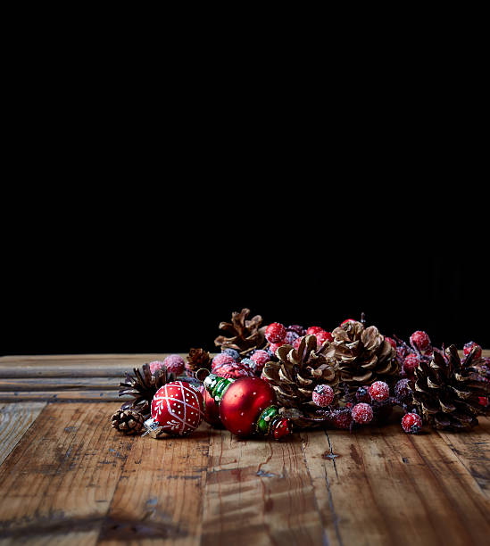 istock Pine cones and vintage Christmas ornaments 518645477