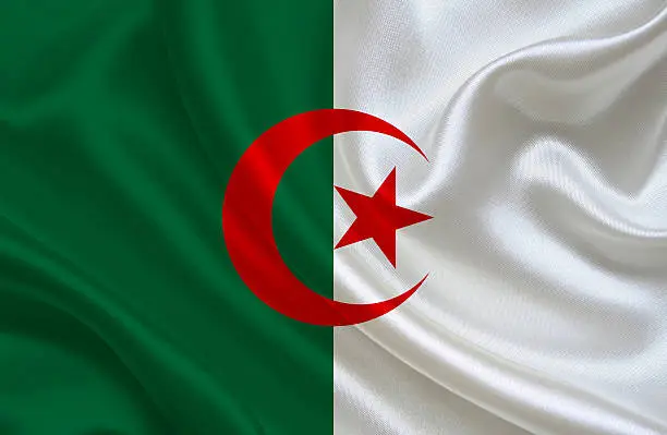 Algerian flag, three dimensional render, satin texture