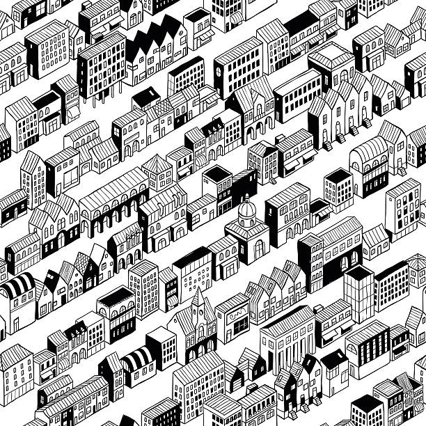 Row City Seamless Pattern Isometric vector art illustration