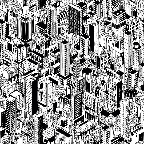 Generic City Seamless Pattern Isometric vector art illustration