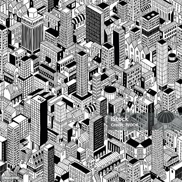 Generic City Seamless Pattern Isometric Stock Illustration - Download Image Now - City, Generic - Description, Generic Location