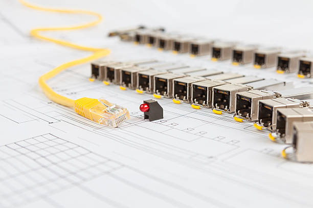 sfp rede módulos para a rede mudar de sistema transdérmico cabo e díodos - computer plan engineer fiber imagens e fotografias de stock