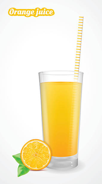 illustrazioni stock, clip art, cartoni animati e icone di tendenza di bicchiere di succo d'arancia fresco. - cup juice photo realism orange