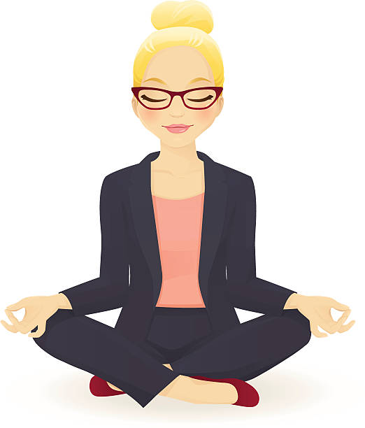 Young business woman in yoga lotus pose Young business woman in yoga lotus pose blonde hair stock illustrations