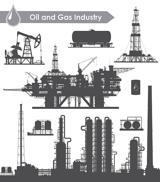 엔진오일 산업 설정 - construction platform sea drill mining stock illustrations