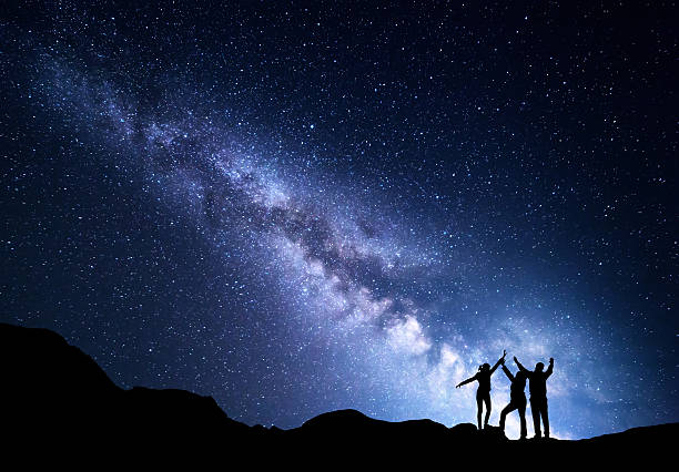 Photo of Landscape with Milky Way and silhouette of a happy family