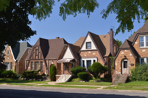 Typical Midwest USA city (Chicago in this case) suburbs neighborhood on a nice summer day. 
