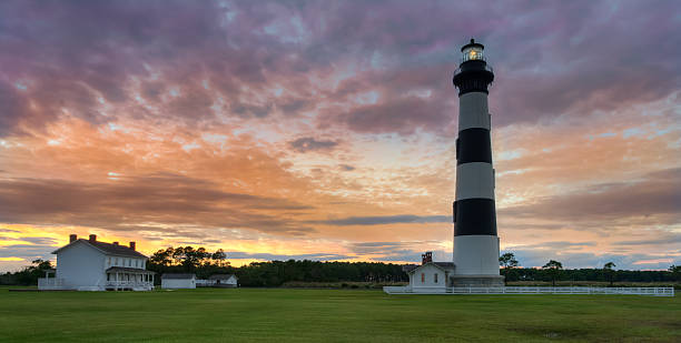 Bodie Island Lighthouse. Bodie Island Lighthouse, built in 1872, is just south of Nags Head, a few miles before Oregon Inlet along the Outer Banks of North Carolina. bodie island stock pictures, royalty-free photos & images