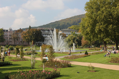 Bad Kissingen, Germany - October 3, 2014: Spa park in Bad Kissingen. Here the numerous visitors and guests can walk in good weather and recover.