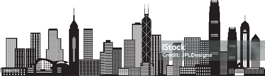 Hong Kong City Skyline Black and White Vector Illustration Hong Kong City Skyline Panorama Black Isolated on White Background Vector Illustration Hong Kong stock vector