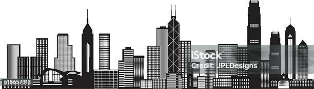 Hong Kong City Skyline Black And White Vector Illustration Stock Illustration - Download Image Now