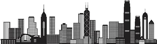hong kong city skyline black and white vector illustration - hong kong 幅插畫檔、美工圖案、卡通及圖標