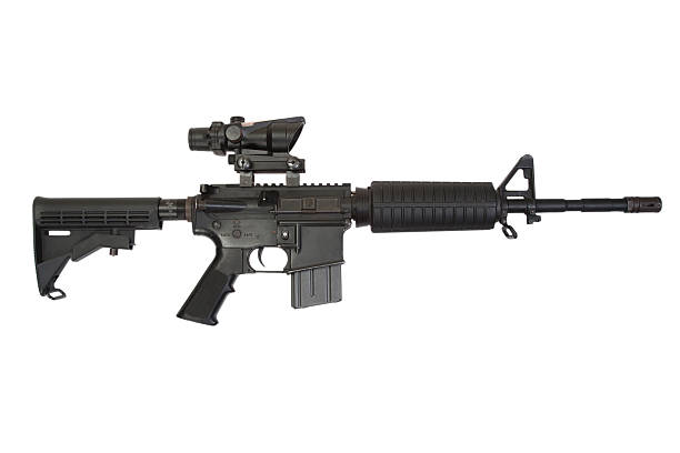 istock special forces rifle M4 isolated on a white background 518658123