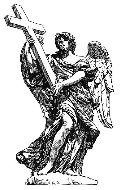 ilustraciones, imágenes clip art, dibujos animados e iconos de stock de dibujo digital de mármol estatua del ángel de sant'angelo - roman statue angel rome