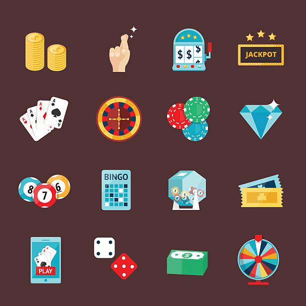 casino-icons satz mit roulette spielautomaten isoliert spieler joker - cards poker gambling chip dice stock-grafiken, -clipart, -cartoons und -symbole