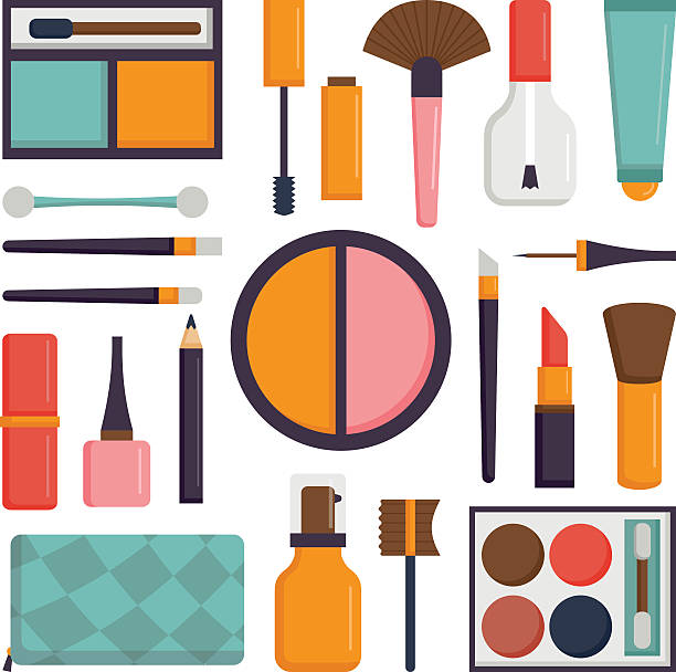 Vector set make up brushes and beauty fashion cosmetic icon Makeup icons perfume mascara care brushes and makeup comb faced eyeshadow brushes. Makeup glamour accessory brushes. Various makeup vector. Vector set make up brushes and beauty fashion cosmetic icon. eyeliner brush stock illustrations