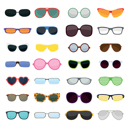 Vector fashion glasses collection isolated on white. Fashion glasses. Hipster fashion glasses, summer  fashion glasses vector illustration. Sunglasses isolated vector illustration. Glasses collection